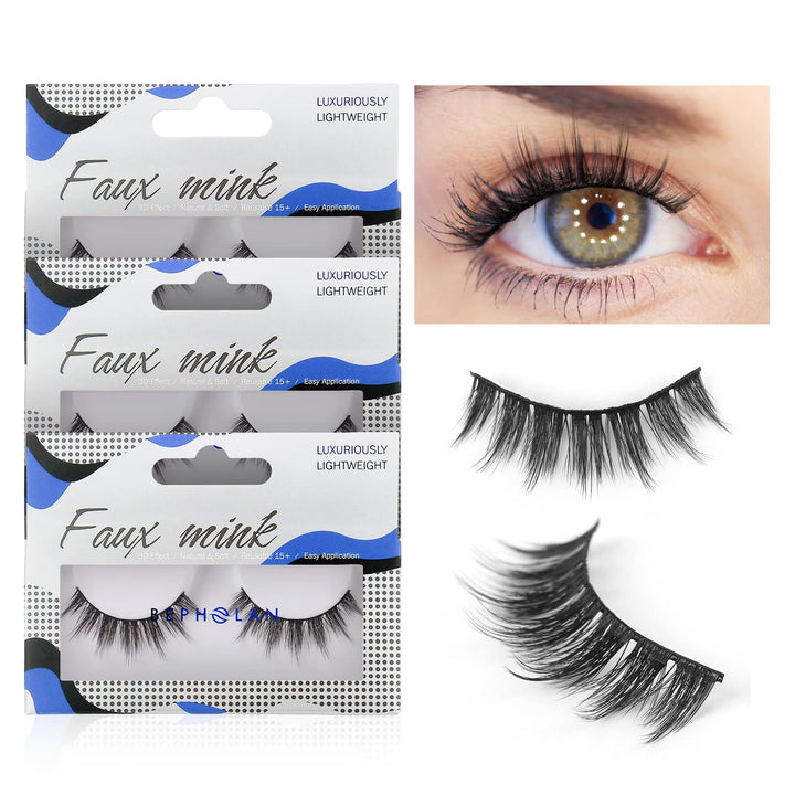 Lashes Natural Look False Eyelashes - Bepholan Fake Eyelashes 3D Super Fluffy False Lashes Black Band Wispy Lashes 3-Pack Faux Mink Lashes,XMZ21-3