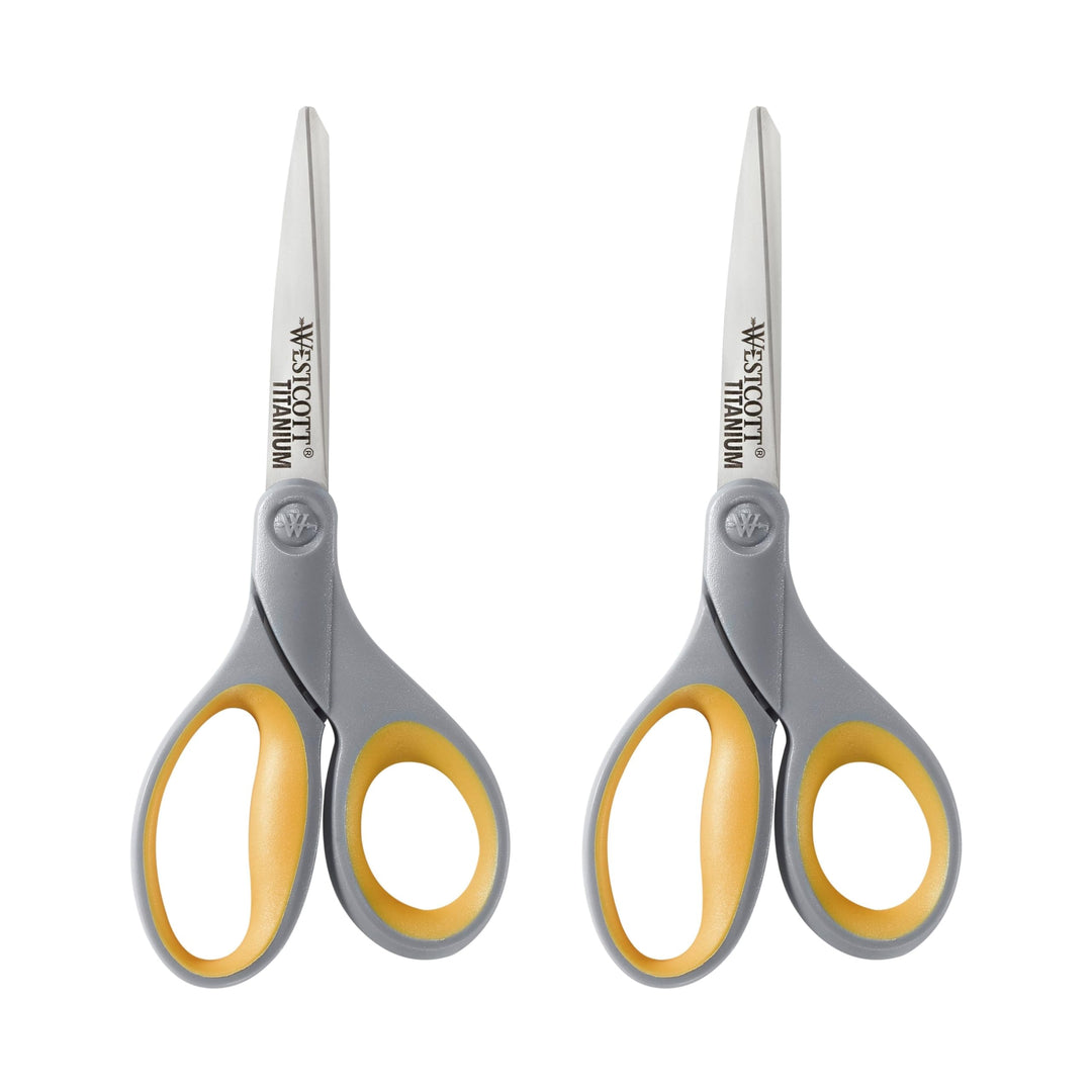13901 8-Inch Titanium Scissors For Office and Home, Yellow/Gray, 2 Pack