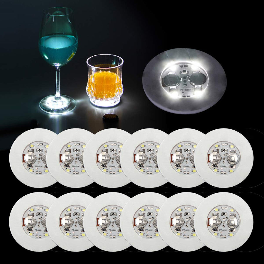 LED Coaster,12 Pcs Led Coasters for Drinks, Led Bar Coaster, Perfect for Party, Wedding, Bar(White)
