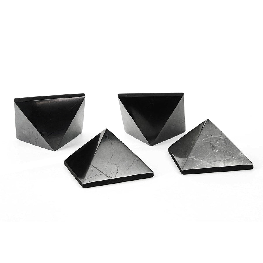 Shungite Stones Pyramids 2 inches (5 cm) Protection Set 4 pcs | Wholesale Black Polished Solid Stone Pyramids | Home Office Room Whole House Protection | Meditation, Chakra Healing, Grounding S042