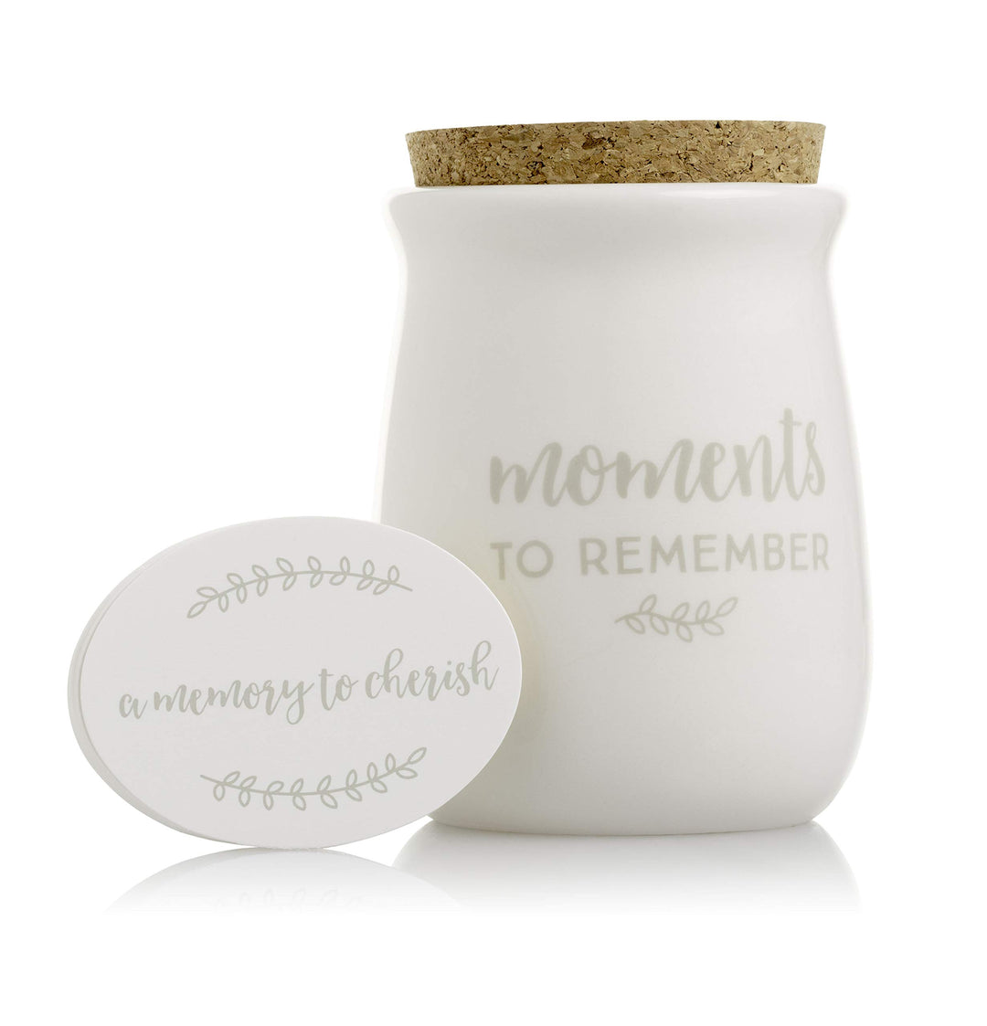 Gratitude Jar, Ceramic Blessings Keepsake Jar with Cork Topper and Memories to Cherish Notecards, Personalized Gift Idea, Christmas Gifts, Holiday Gift Ideas, Wedding Christmas Gifts, White