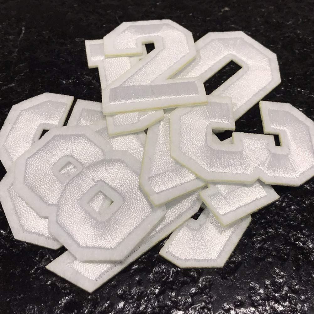 White Iron On Numbers Patches Sew On Applique Patches 0-9 Ironed On Numbers Embroidered Patch DIY Badge Decorative Repair Patches for Clothes Hats Clothing Backpacks Shirts Shoes