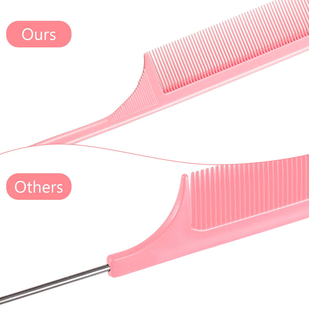 3 Pack Styling Comb Carbon Fiber Anti Static Heat Resistant Tail Comb for Back Combing, Root Teasing, Adding Volume, Evening Styling (Pink)