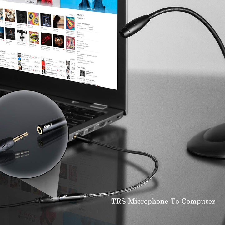 DC4 3.5mm TRS to TRRS Adapter Cable, Microphone Audio Adapter, TRS Female to TRRS Male Converter for Smartphone, PS4, Tablet, Laptop