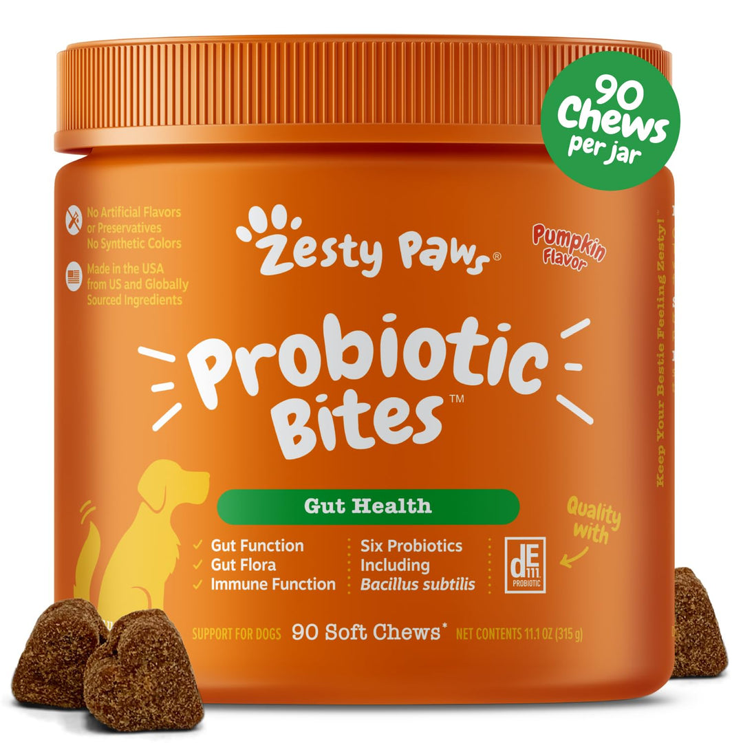 Probiotics for Dogs - Digestive Enzymes for Gut Flora, Digestive Health, Diarrhea & Bowel Support - Clinically Studied DE111 - Dog Supplement Soft Chew for Pet Immune System - Pumpkin
