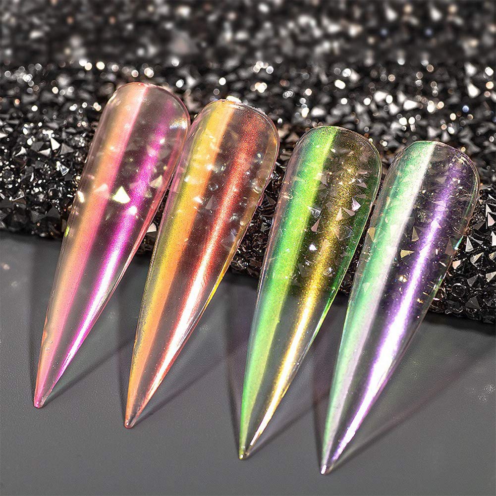 Ice Transparent Aurora Nail Powder, 6 Colors Jelly Neon Rainbow Holographic Chameleon Powder Multi Chrome Nails Power Aurora Effect Iridescent Pigment Glitter Pearlescent Nail Art Glitters