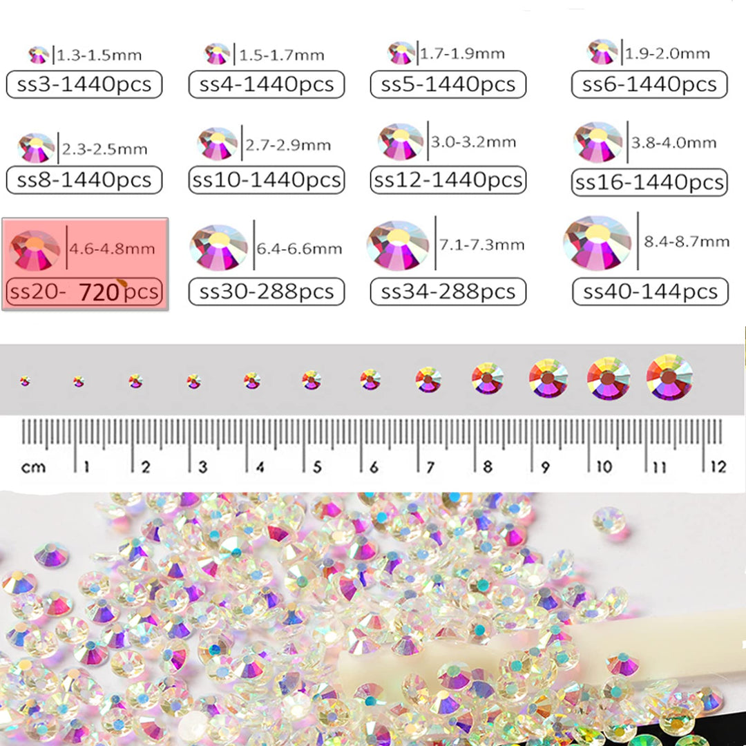720 Pieces SS20 Flatback Rhinestones, 4.8MM Flatback Crystal Rhinestones for Craft Nails Dance Costumes, Non Hotfix Rhinestones, Transparent AB