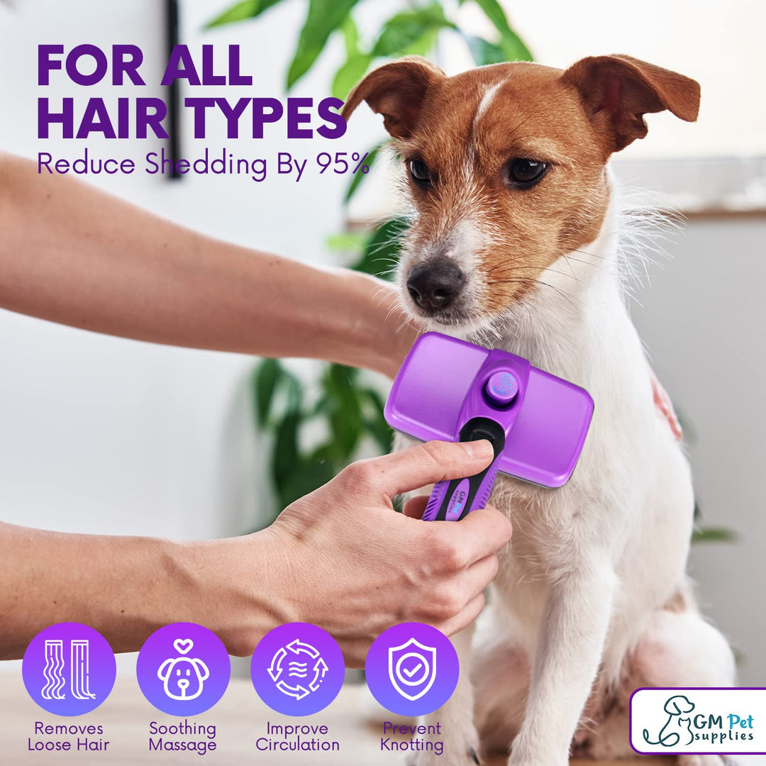 GM Pet Supplies Self Cleaning Slicker Brush | This is The Best Dog and Cat Brush for Shedding and Grooming | Our Pet Brushes Are Suitable for All Hair Lengths