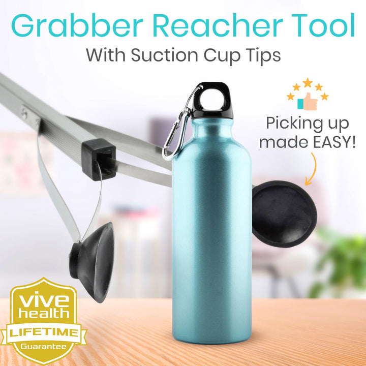 Suction Cup Grabber Reacher 32 - Elderly Grab It Reaching Pickup Tool Heavy Duty for Seniors - Trash, Sticks, Litter Picker Upper - Extra Long Reach Handle & Handy Extension Arm Claw
