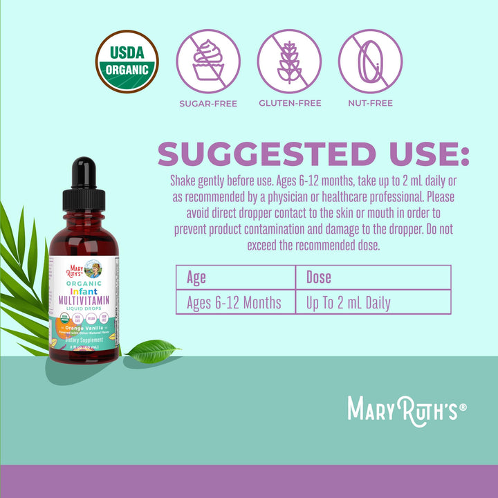 Multivitamin for Infants | USDA Organic | Multivitamin Liquid Drops for Babies 6-12 Months | Immune Support & Overall Wellness | Vegan | Non-GMO | Gluten Free | 2 Fl Oz