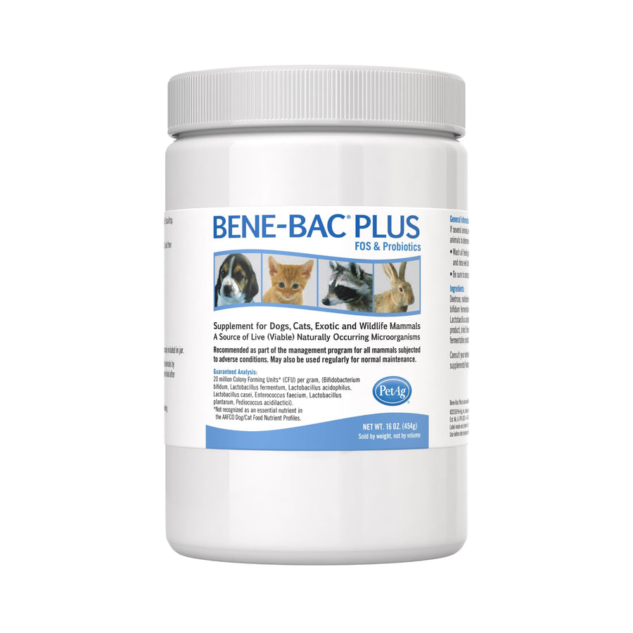 Bene-Bac Plus - 1 lb Powder - FOS & Probiotics for Dogs, Cats, Exotic & Wildlife Mammals