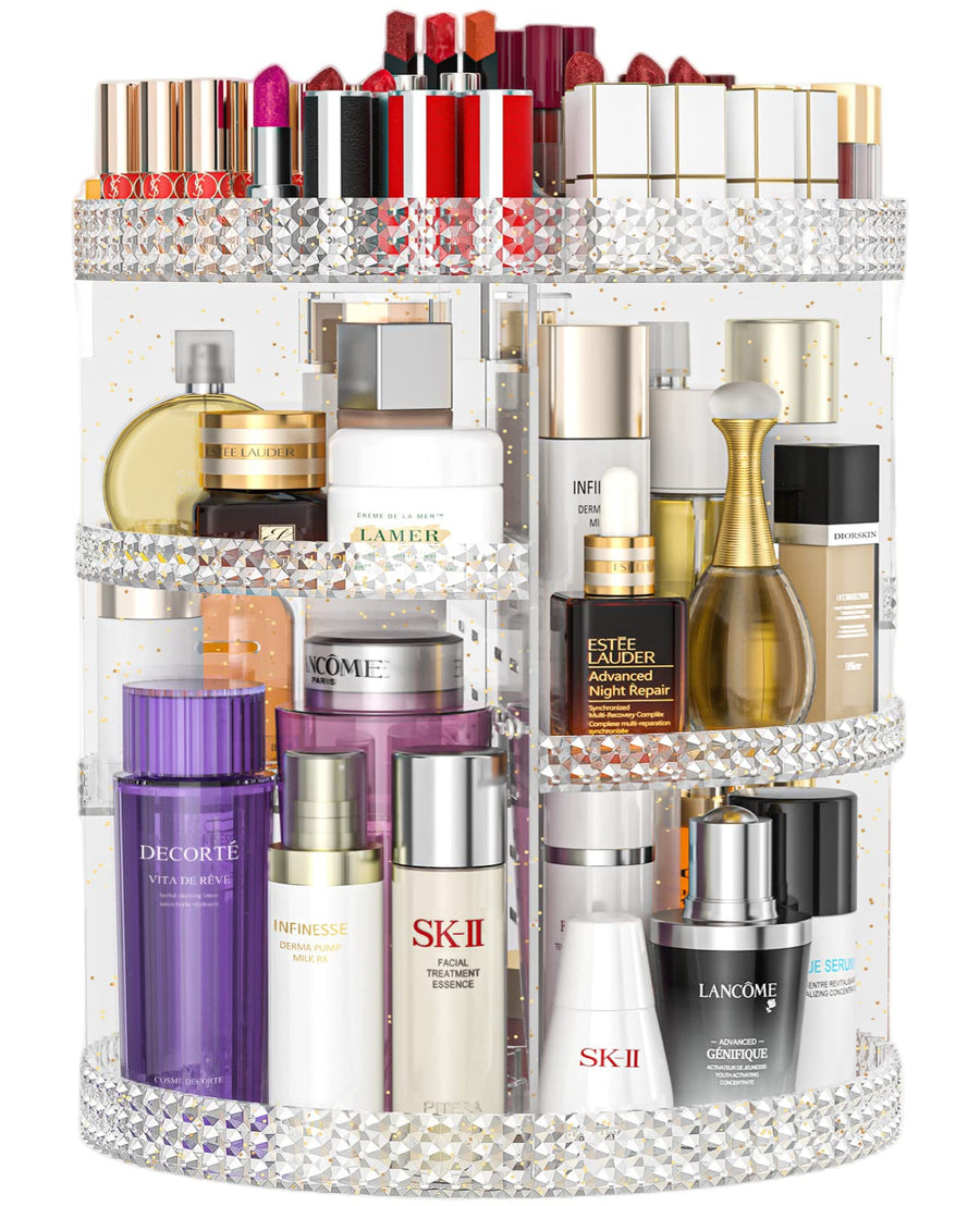 360 Degree Rotating Makeup Organizer, Extra Large Capacity Organizador De Maquillaje, Removable 7 Layers Lipstick Organizer Cosmetic Storage Cases Perfume Organizer for Vanity (Glitter)
