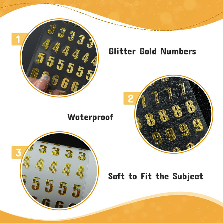 7 Sheets Gold Number Stickers Small Gold Glitter Number Sticker Self Adhesive for Graduation Cap Decoration Gift Scrapbooks Greeting Cards Arts Craft