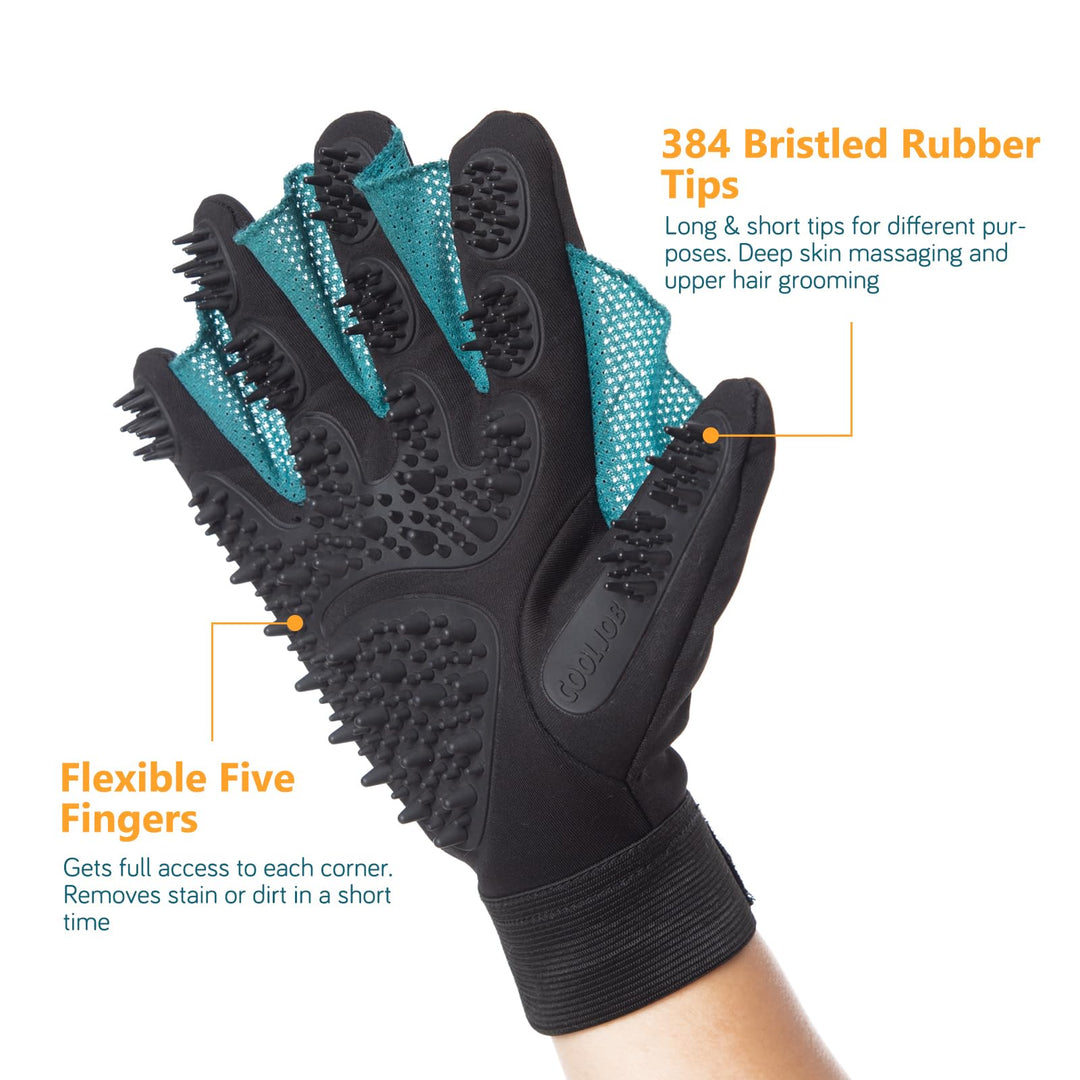 Patented Pet Grooming Gloves with Web, Reusable Washable Cleaning Brush Massage Hair Remover for Short Long Haired Dog Cat Horse Animal, Washing Bathing Shedding Supplies, Medium, Blue Black