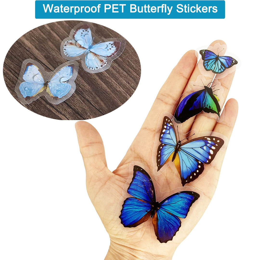 240 Pieces Butterfly Stickers PET Waterproof Transparent Decorative Decals for Scrapbook Bullet Journal Planners Cards Envelopes Water Bottles Resin DIY Crafts