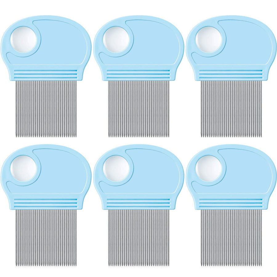 6 Pieces Head Lice Remover Nit Removal Hair Comb with Magnifier, Fine Metal Teeth Tool for Dogs Cats Pet Human Grooming and Removing Dandruff Flakes/Lice Eggs, Sky Blue