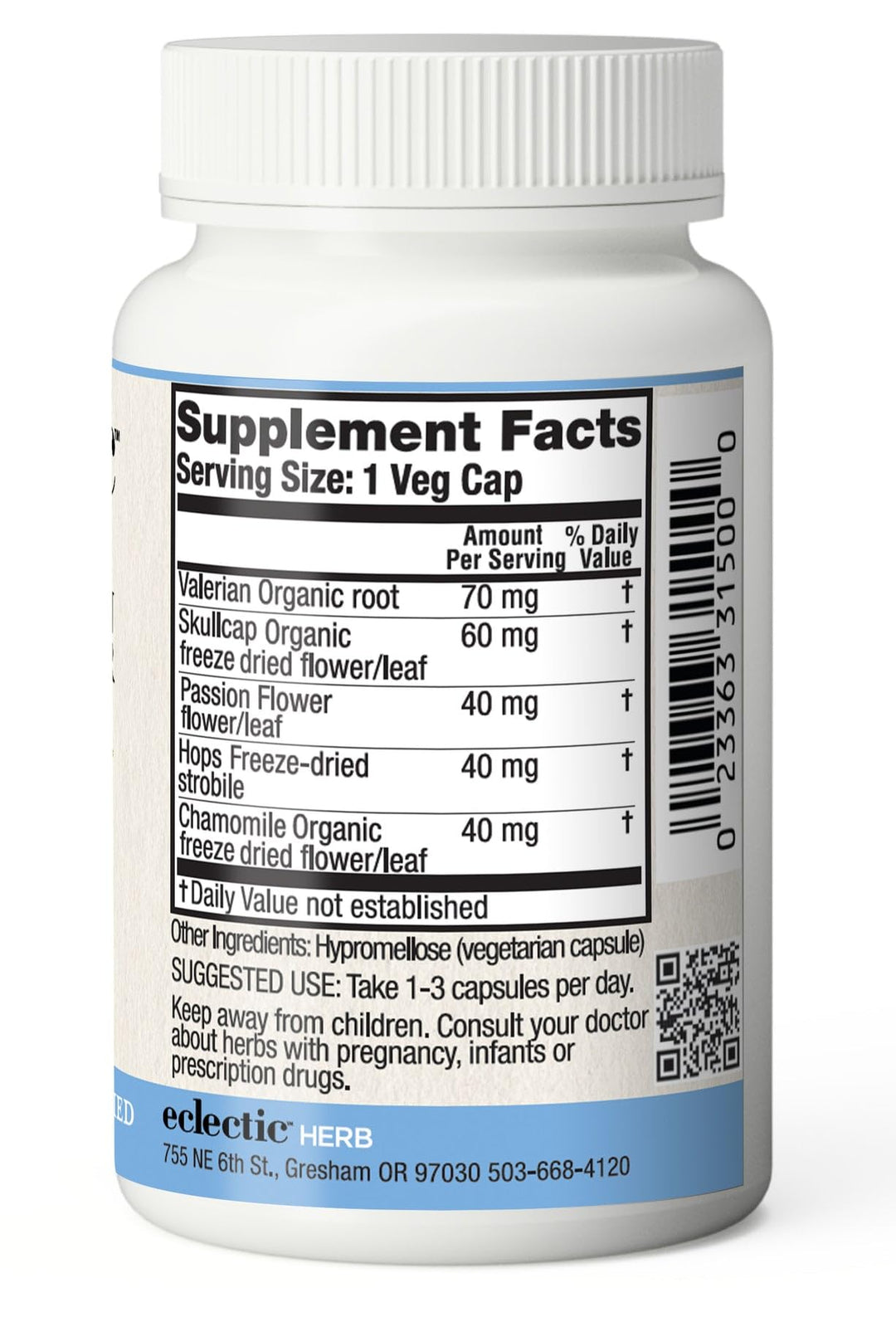 Eclectic Institute Raw Fresh Freeze-Dried, Valerian Passion Flower, 250 mg, 90 Non-GMO Veggie Caps