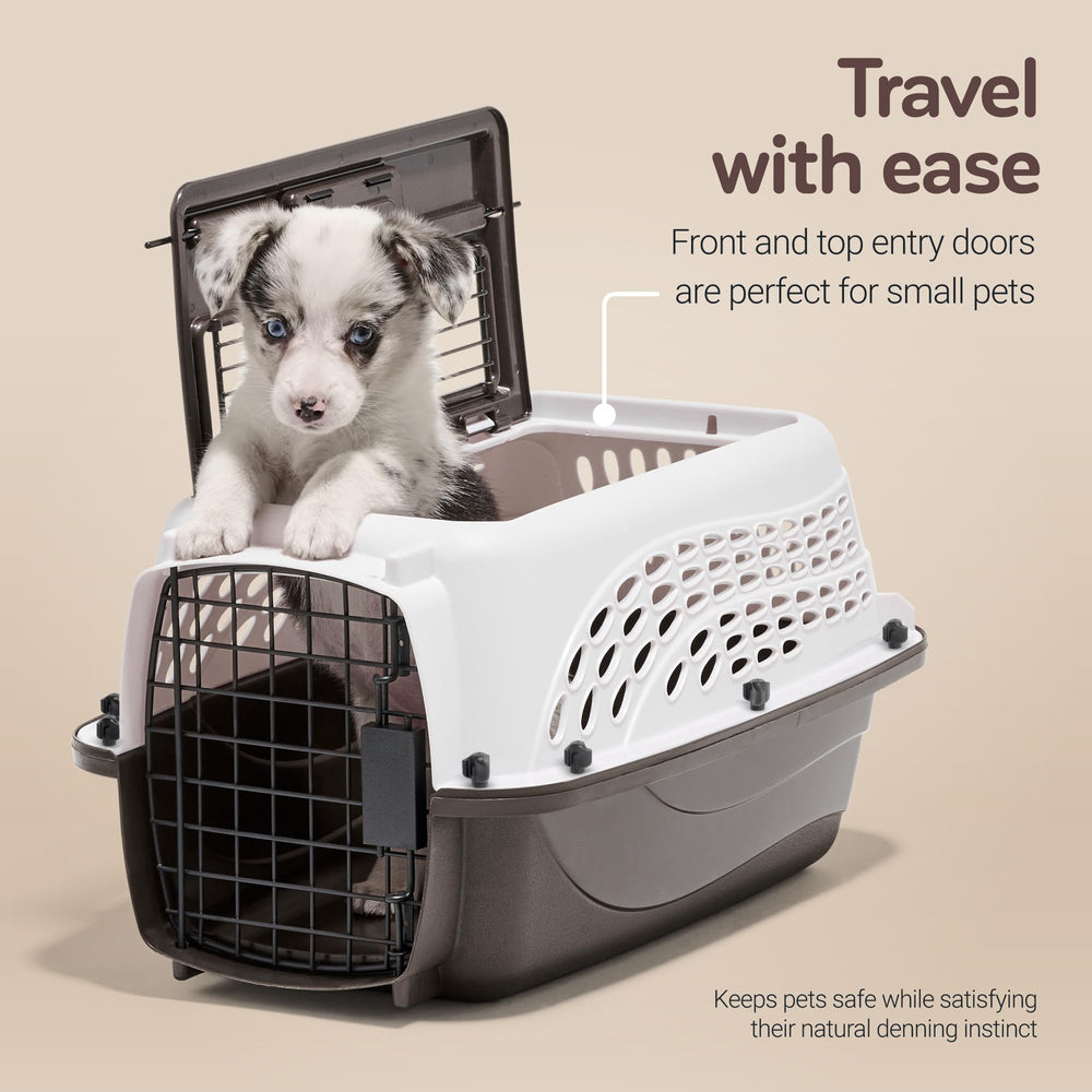 Dog Crates for Small Dogs & Cat Carriers, Two-Door Plastic Pet Kennel, Top & Front Loading, Made in USA, 19, White