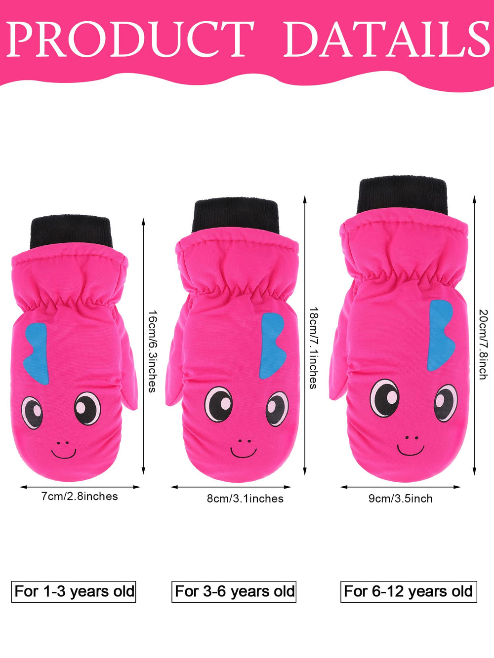 Kids Snow Ski Mittens Winter Gloves Warm Waterproof Mittens for Girls and Boys (Rose Red, 3-6 Years)