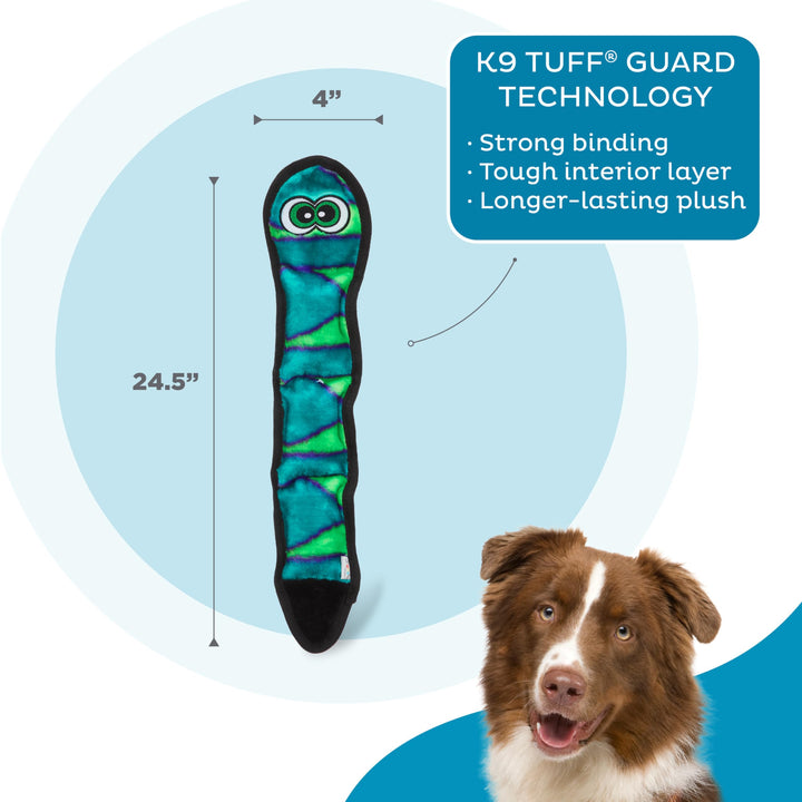 Durablez Tough Plush Squeaky Dog Toy, Snake, Blue, Large