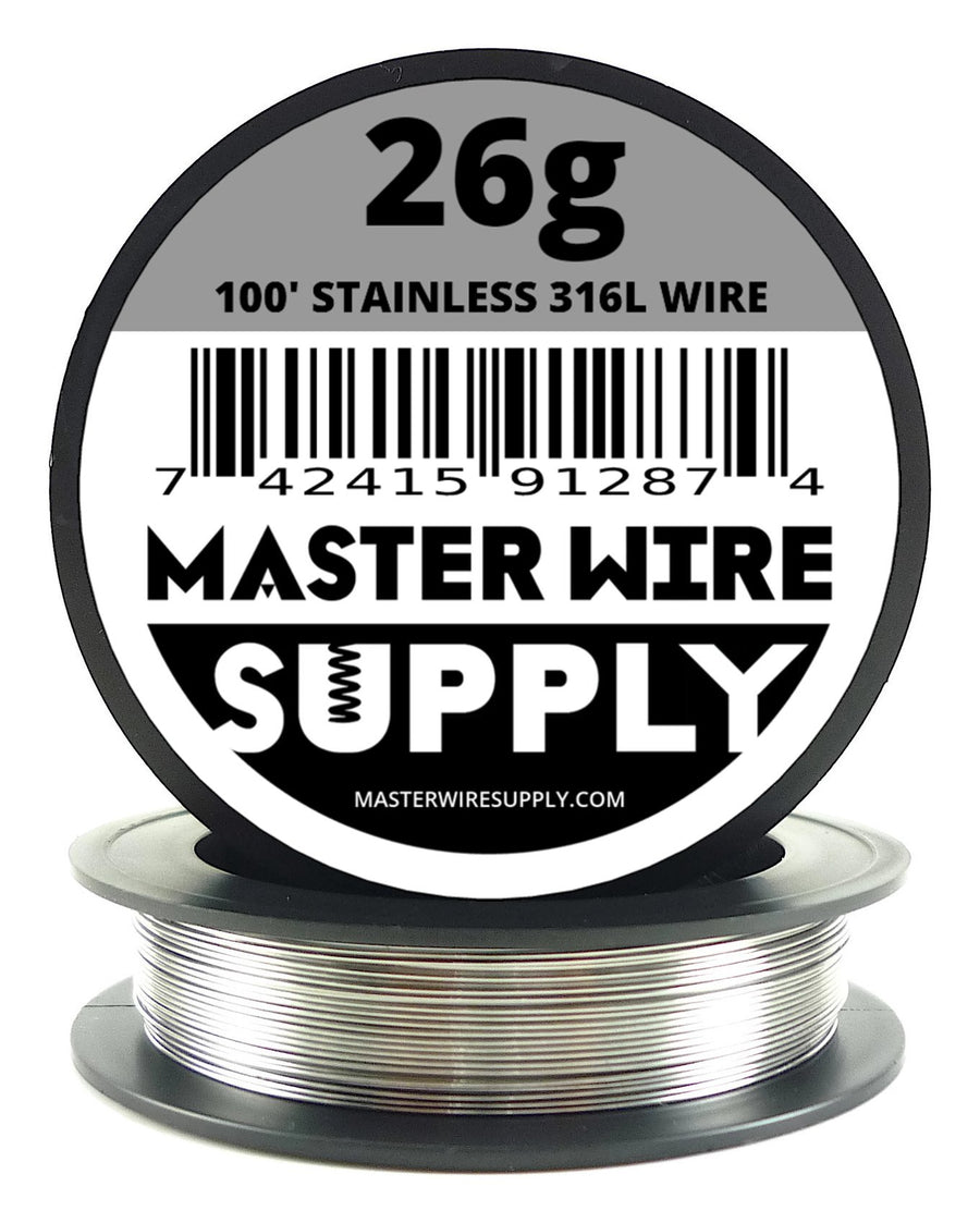 Stainless Steel 316L - 100' - 26 Gauge Wire - 100ft - 0.4mm - 0.016in - Made in USA -