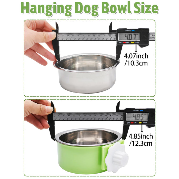 Crate Dog Bowl, Removable Stainless Steel Hanging Pet Kennel Cage Bowl Food & Water Feeder Coop Cup for Puppy, Cat, Rabbit,Guinea Pigs 2pcs (Blue,Green)
