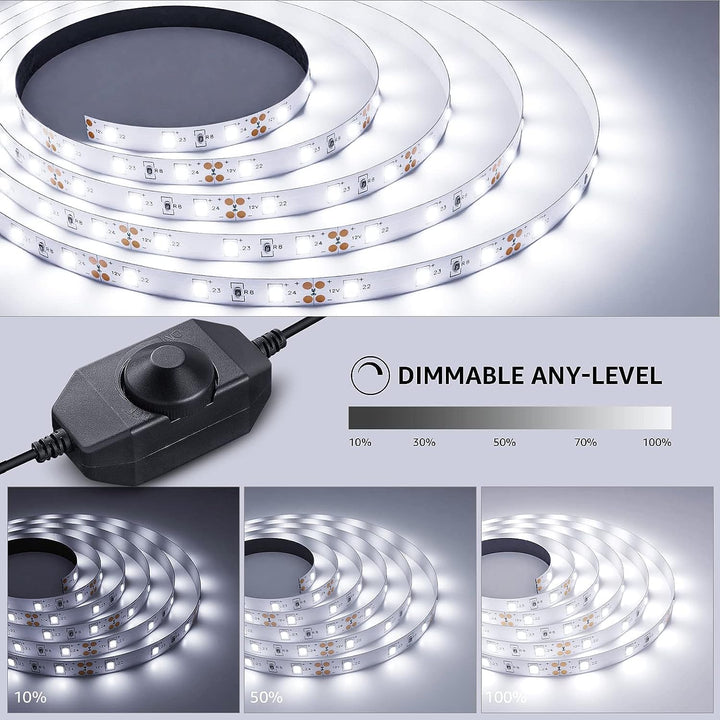 LED Strip Light, 32.8Ft Dimmable Vanity Lights, 6000K Super Bright LED Tape Lights, 420 LEDs SMD 2835, Strong 3M Adhesive, Suitable for Home, Kitchen, Under Cabinet, Bedroom, Daylight White