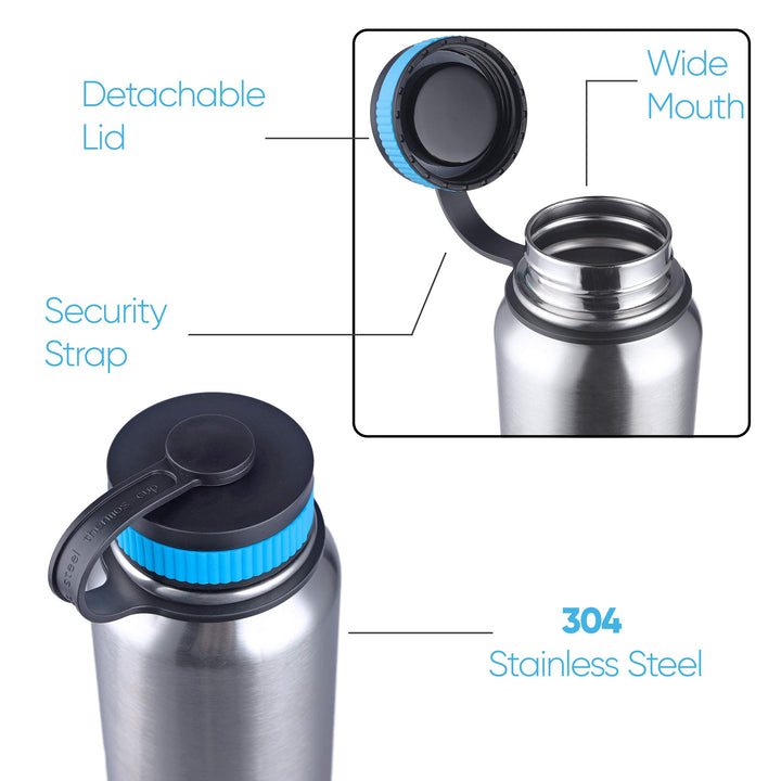 Canteen Stainless Steel Water Bottle with Nested Camping Cup and Lid for Bug Out Bag, Bushcraft Gear, Metal Canteen with a Wide Mouth Water Bottle and Mess Kit