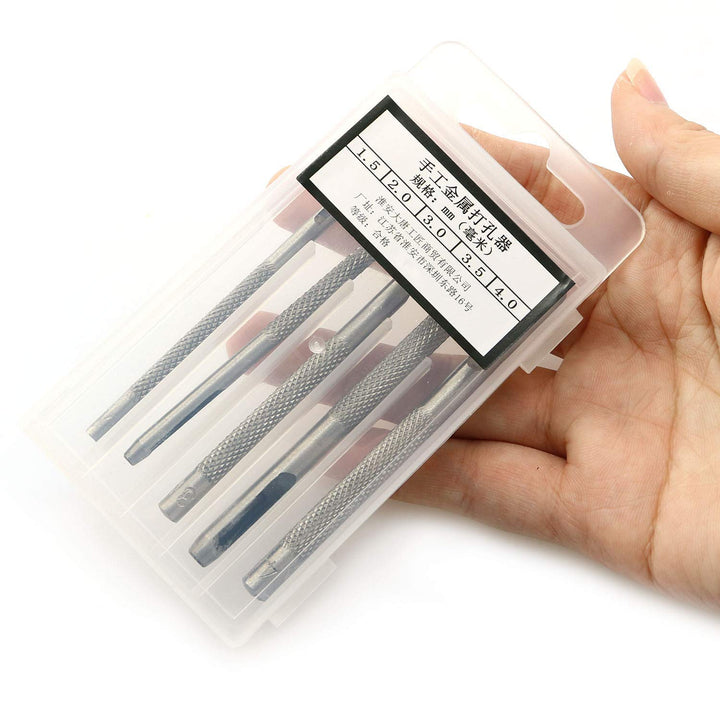 5IN1 Hollow Hole Punch Set Round Leather Hole Tool 5 Sizes (1.5mm, 2.0mm, 3.0mm, 3.5mm, 4.0mm)