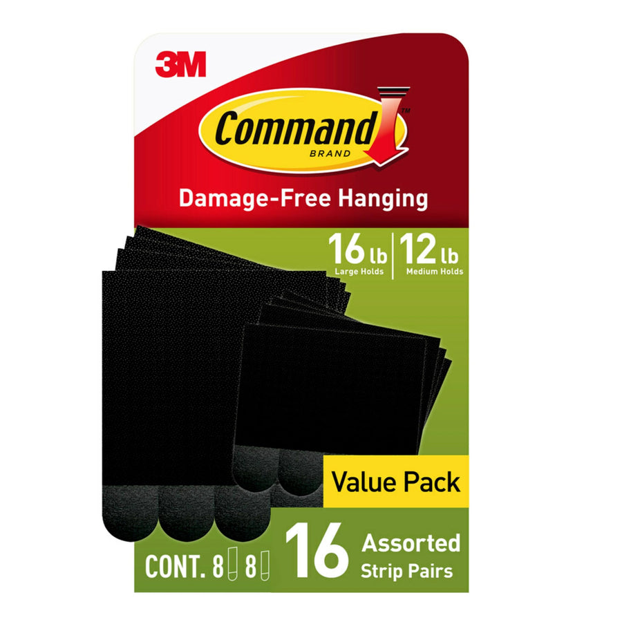 Medium and Large Picture Hanging Strips, Damage Free Hanging Picture Hangers, No Tools Wall Hanging Strips for Living Spaces, Black, 8 Medium Pairs and 8 Large Pairs