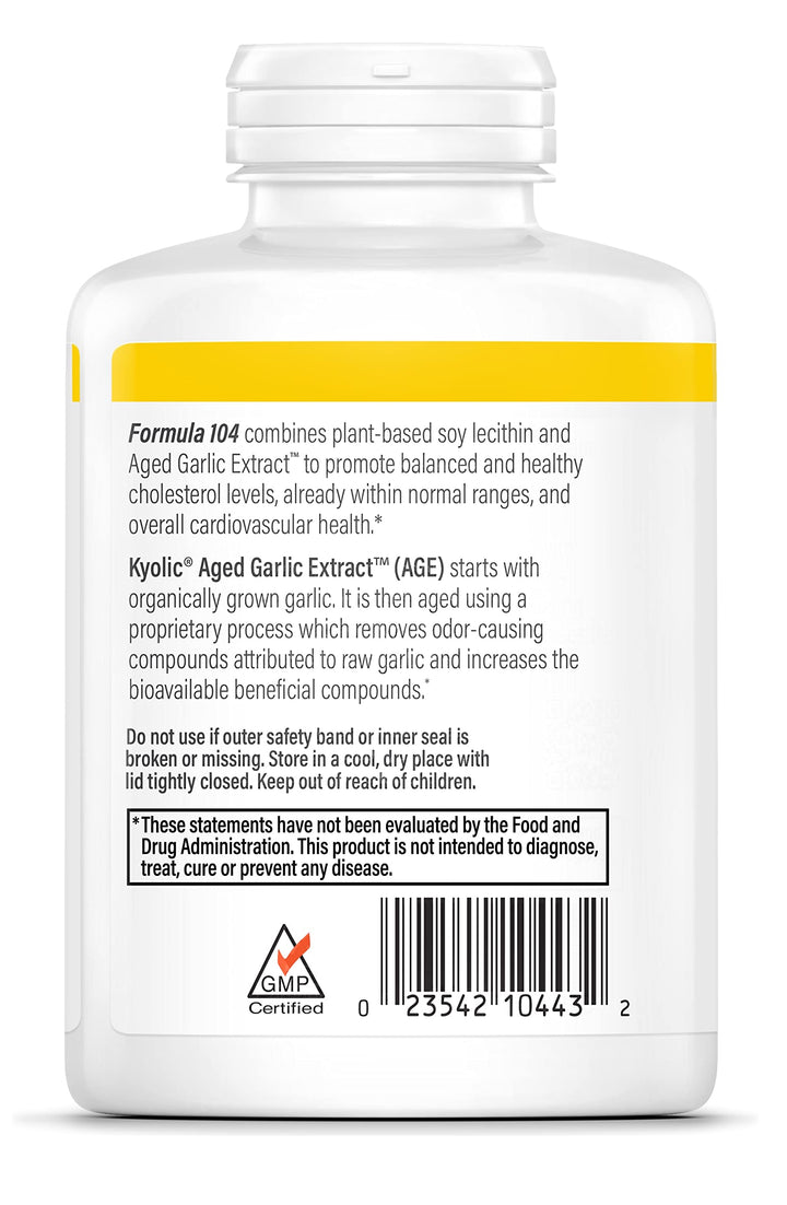 Aged Garlic Extract Formula 104 Cholesterol Health, 300 Capsules (Packaging May Vary)