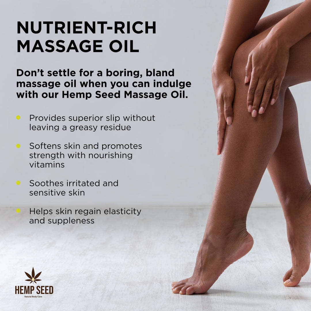 Hemp Seed Massage & Body Oil, Lavender Scent - 8 fl. oz. - Nourishing, Moisturizing Massage Oil - Hemp Seed, Apricot, Grapeseed & Sweet Almond Oil - Vegan & Cruelty Free