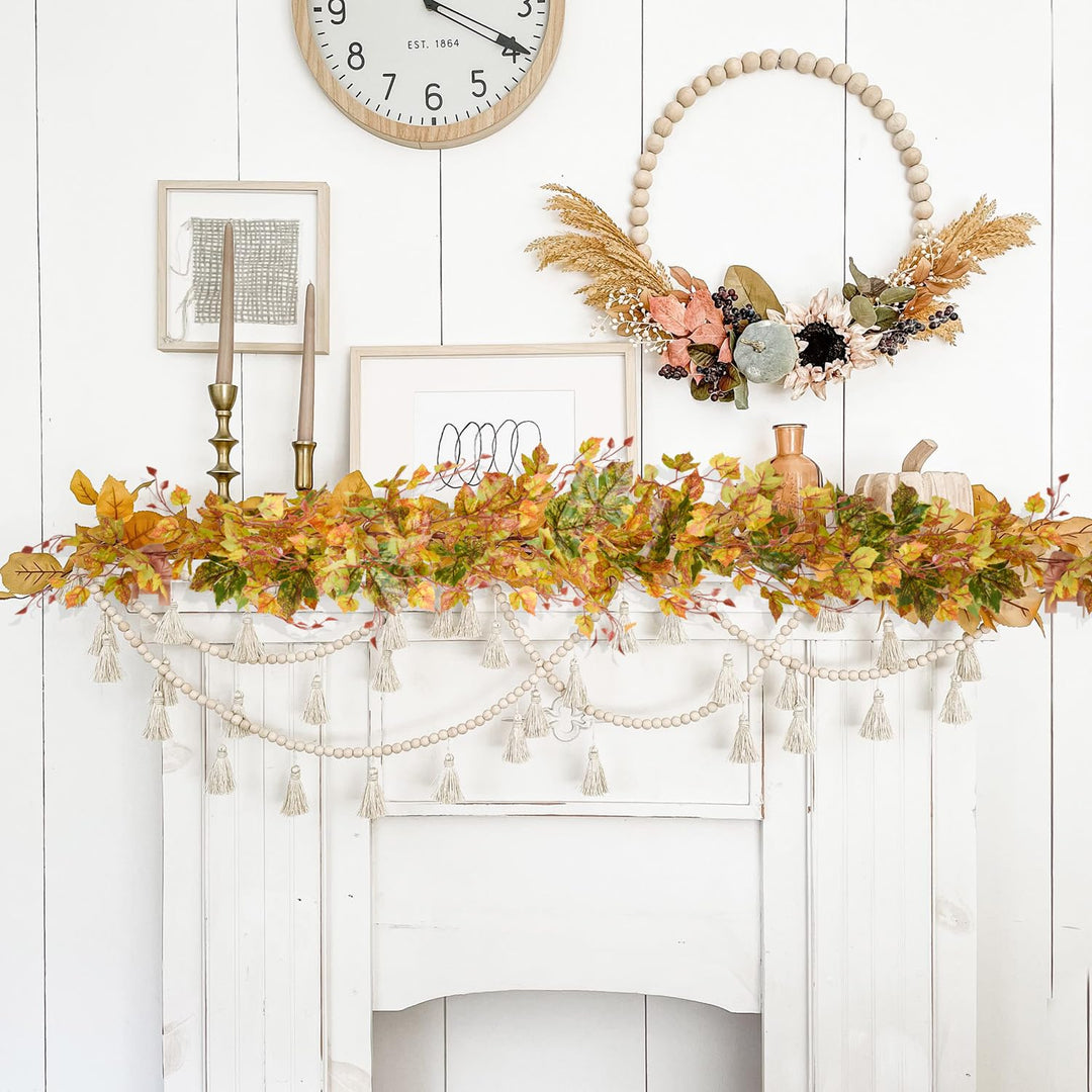 2 Pack Fall Maple Leaf Garland Clearance - 6.5ft/Piece Artificial Fall Foliage Garland Autumn Decoration for Home Wedding Halloween Party Thanksgiving