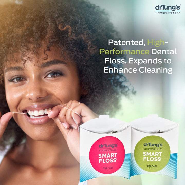 DrTung's Smart Floss - Natural, PTFE & PFAS Free Floss, Gentle on Gums, Expands & Stretches, BPA Free Floss - Natural Dental Floss Cardamom Flavor (Pack of 3)