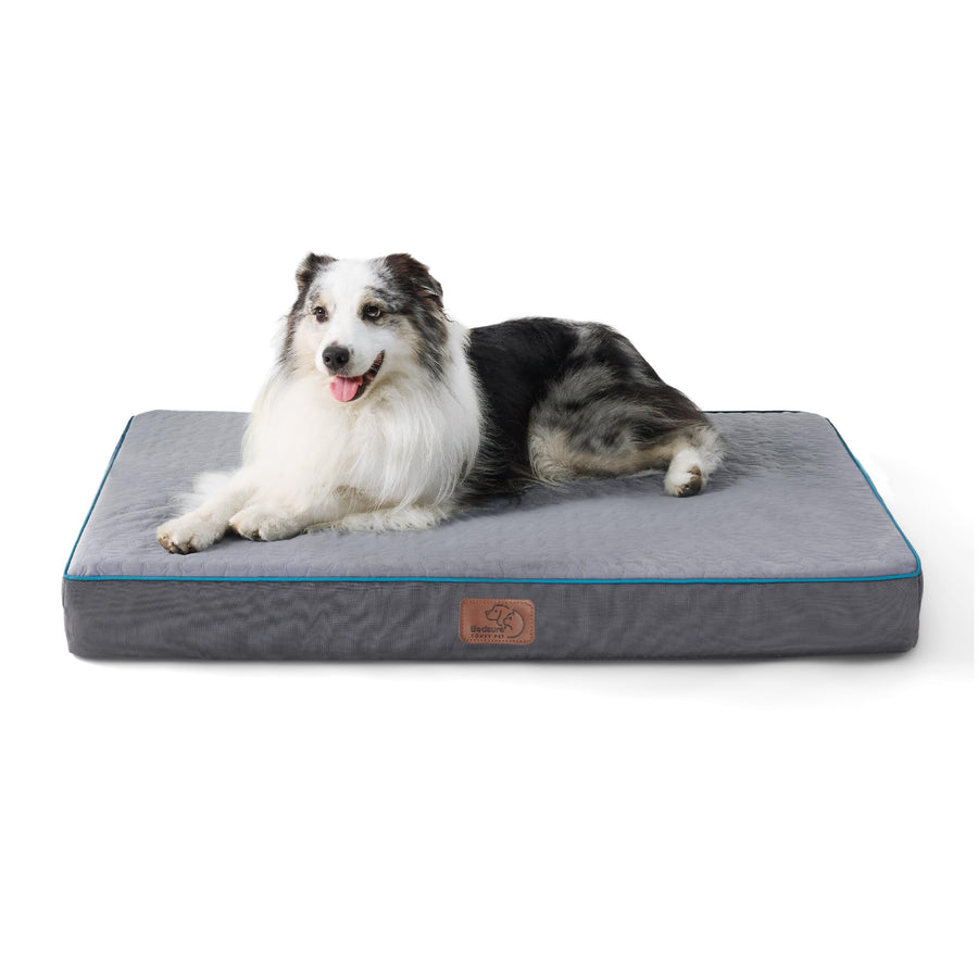Orthopedic Dog Bed for Large Dogs - Memory Foam Pet Mat, 2-Layer Thick Pet Mattress with Removable Washable Cover and Waterproof Lining (36x27x3.5 Inches), Grey