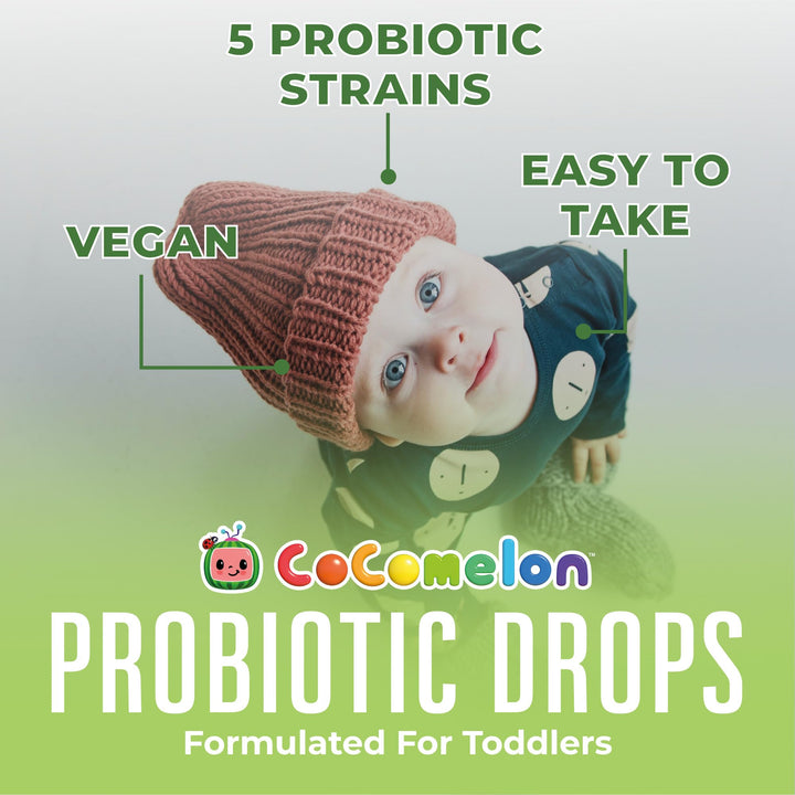 Cocomelon Toddler Probiotic Liquid Drops | Kids Probiotics for Ages 1-3 | 5 Probiotic Strains | 150 Billion CFU Per Serving | USDA Organic | Sugar Free | Gluten Free | 1 Fl Oz