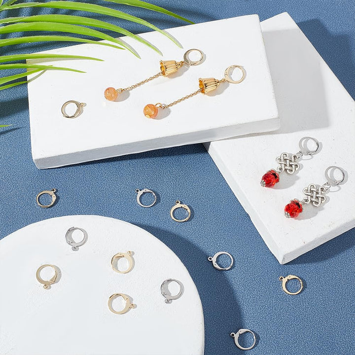 About 120pcs Stainless Steel Leverback Earring Findings 14.5mm Long 2 Colors Hypoallergenic Earrings with a 1-1.2mm Loop for Earring Making Round Hook Ear Wires Findings