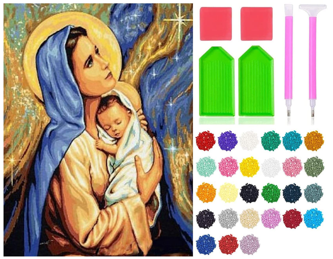 5D DIY Diamond Painting Kits for Adults, Large Size Full Drill Diamond Arts Rhinestone Pasted, DIY Painting Diamonod Dot Arts Crafts for Home Wall Decor Gift, 15.7x19.7 (Virgin Mary)