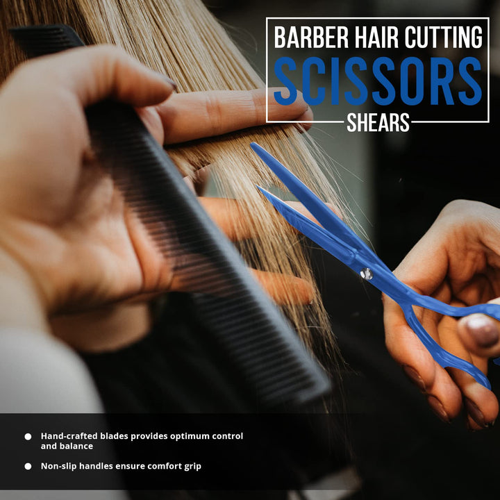 Hair Cutting and Hairdressing Scissors 6.5 Inch, Premium Stainless Steel shears with smooth Razor & Sharp Edge Blades, for Salons, Men & Women, Kids, Adults, & Pets - Blue