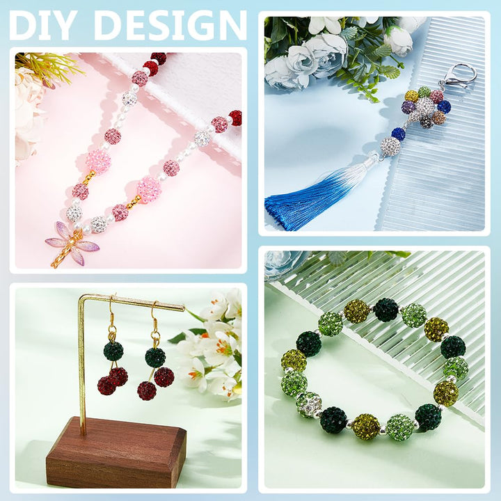 100pcs 10mm Green Rhinestone Beads Green Polymer Clay Beads Crystal Beads Pave Disco Ball Clay Beads Round Diamond Clay Beads for Necklace Bracelet Jewelry Making DIY Crafts