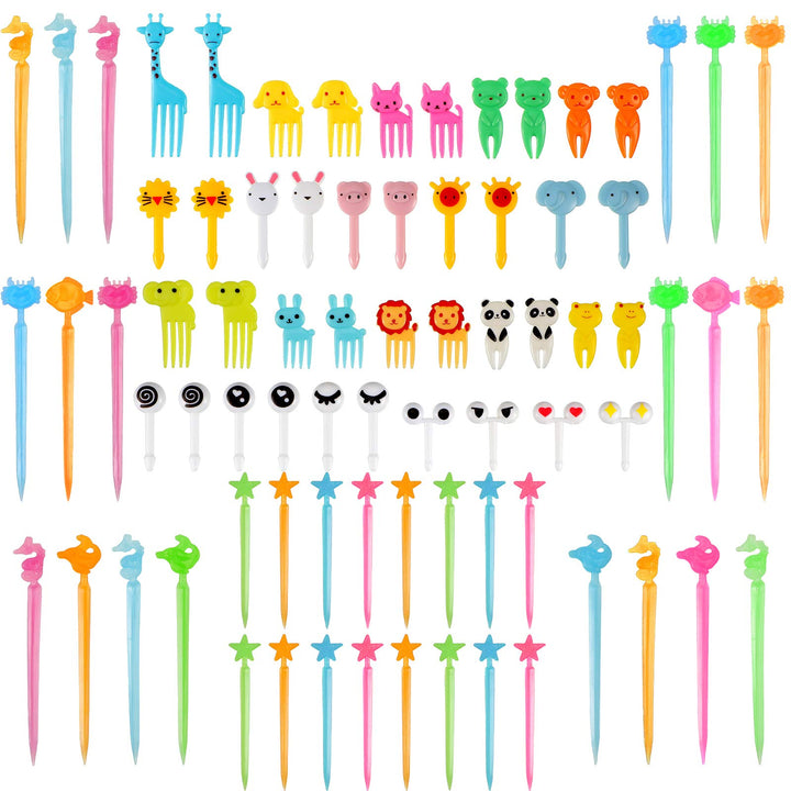 80 Pieces Animal Fruit Food Picks Lunch Bento Box Picks Cute Cartoon Toothpick Mini Cupcake Fork Picks for Back to School Classroom Cake Dessert Pastry Party Supply