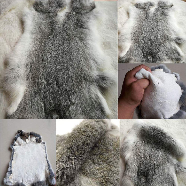 4pack Natural Tanned Rabbit Fur Hide Rabbit Skin Pelts Gray(10 by 12 Rabbit Pelt with Sewing Quality Leather)