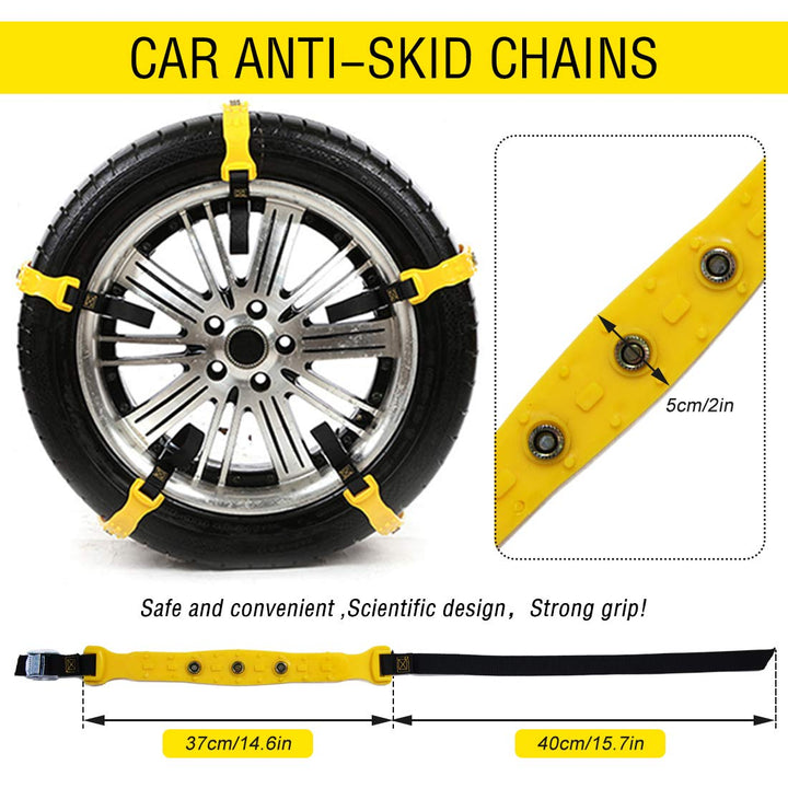 Snow Chains, Snow Tire Chains Car Anti Slip Adjustable Anti-Skid Chains Car Tire Snow Chains for Car/SUV 10Pcs (Yellow-1) Truck Width 7.3”-11.7”(185mm-295mm)