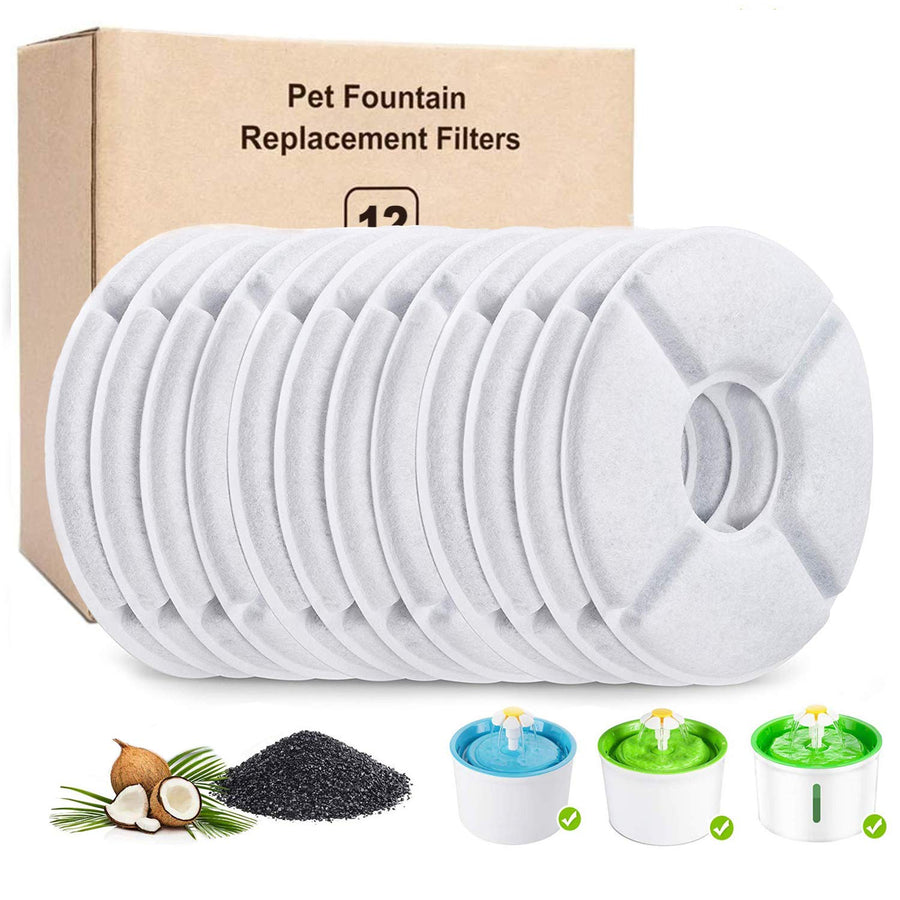 12-Pack Cat Water Fountain Filter, Pet Fountain Filters, Filters for Pet Water Fountains,Round Replacement Cat Filters for 84oz/2.5L Water Fountain