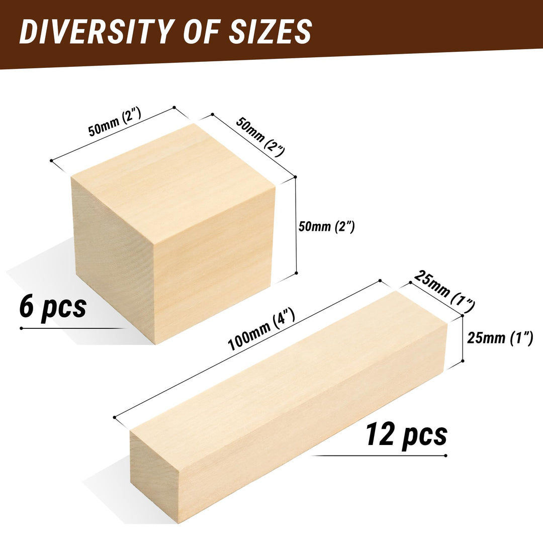 Basswood Carving Blocks BW 18 pcs Whittling Wood Carving Blocks Basswood for Carving Wood for Whittling Kit Wood Blocks for Carving Bass Wood for Wood Carving Set Wood Carving Wood Crafts