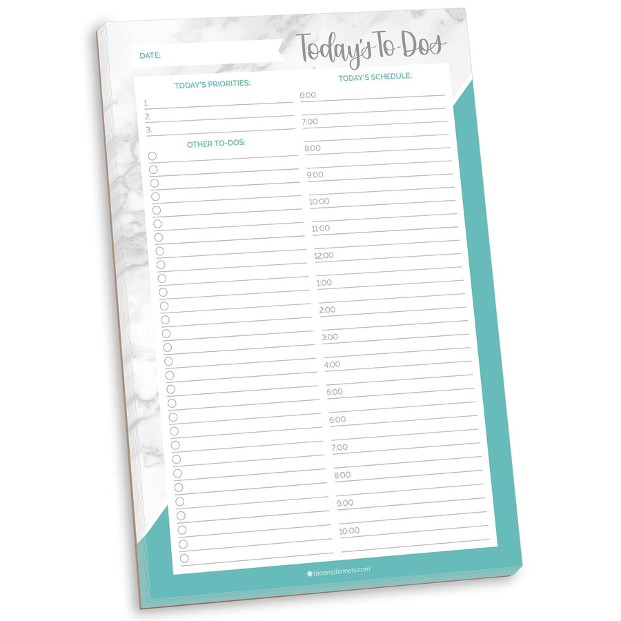 Undated Daily Timed to-Do List Pad - Tear Off Planning Sheets - 6 x 9 - Color Blocking Marble