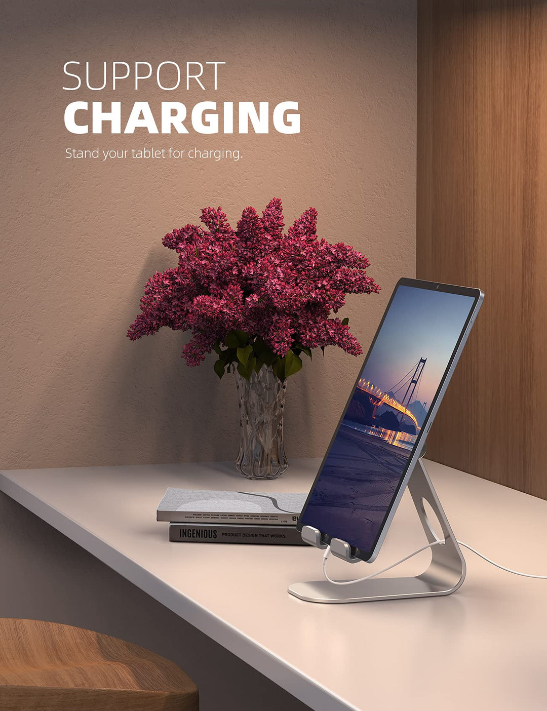 Tablet Stand, Adjustable Tablet Holder - Desktop Stand Dock Holder Compatible with 4-13 Tablet Such as iPad Pro 11, 9.7, 10.5, 12.9 Air Mini 4 3 2, Kindle, Nexus, Tab, Silver