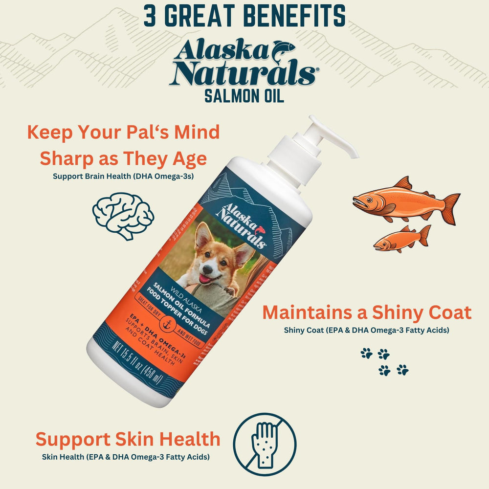 Wild Alaskan Salmon Fish Oil Supplement for Dogs Skin and Coat with EPA DHA Omega 3 Fatty Acids Liquid Food Topper 32 oz. Pump