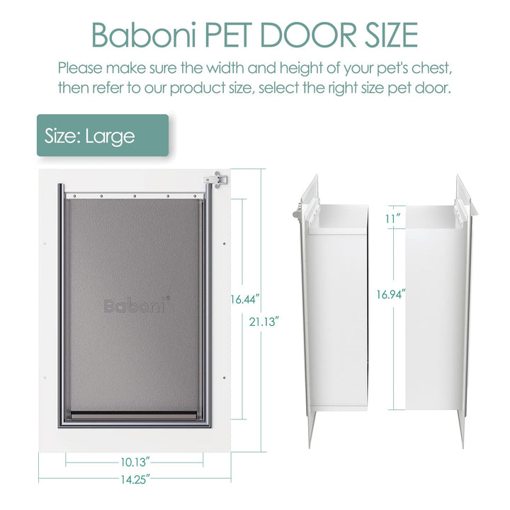 Baboni Pet Door for Wall, Steel Frame and Telescoping Tunnel, Aluminum Lock, Double Flap Dog Door and Cat Door, Strong and Durable (Pets Up to 100 Lb) -Large