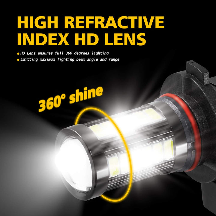 9006 HB4 9006LL 9006XS LED Fog Light Bulbs 6000K Xenon White, Super Bright 2800 Lumens 33-SMD Chips LED Daytime Running Lights DRL Bulbs Replacement for Cars, Trucks (Pack of 2)